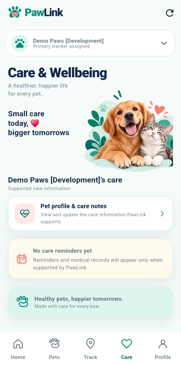 Care and wellbeing screen
